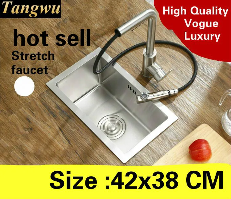 

Free shipping Apartment balcony kitchen manual sink single trough mini stretch faucet 304 stainless steel hot sell 420x380 MM