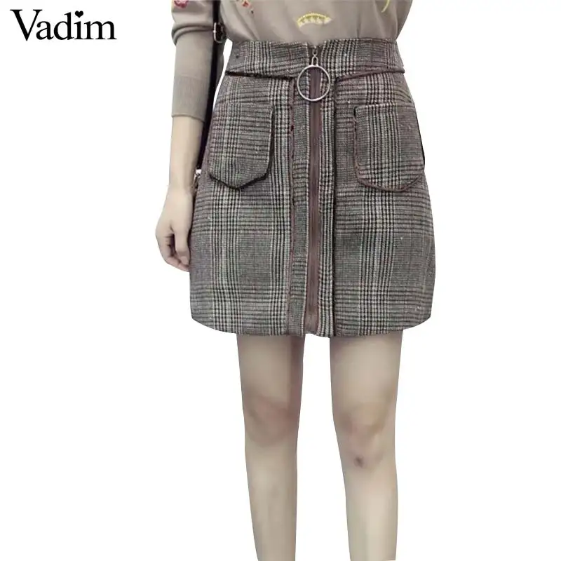 Vadim women vintage houndstooth plaid pockets skirt faldas mujer zipper ring ladies fashion streetwear casual mini skirts BSQ641
Vadim women vintage houndstooth plaid pockets skirt faldas mujer zipper ring ladies fashion streetwear casual mini skirts BSQ641