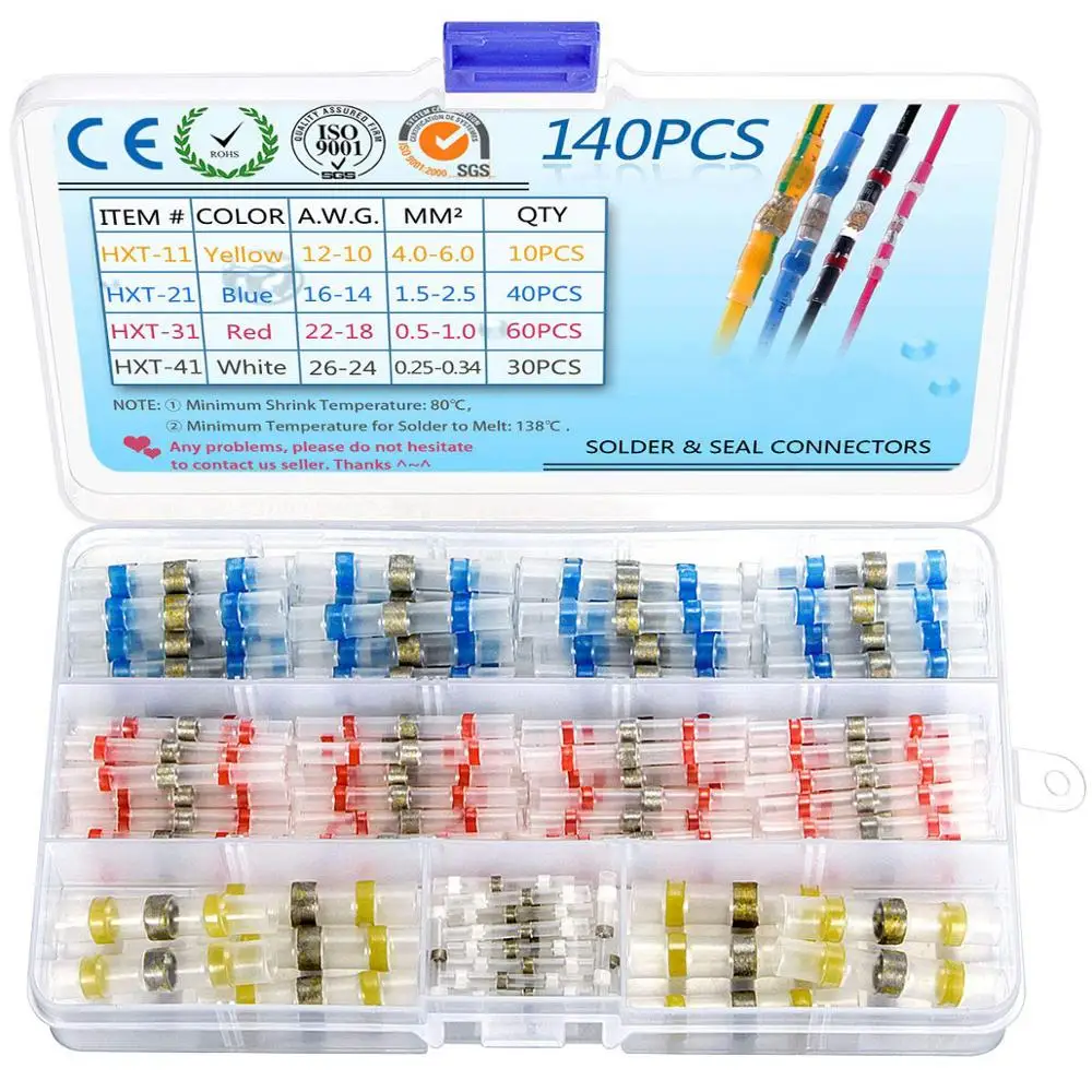 100/120/140pcs Electrical Wire Connector Insulated Solder Sleeve Tube Heat Shrink Sorder Terminal Waterproof Butt Connectors Kit
100/120/140pcs Electrical Wire Connector Insulated Solder Sleeve Tube Heat Shrink Sorder Terminal Waterproof Butt Connectors Kit
