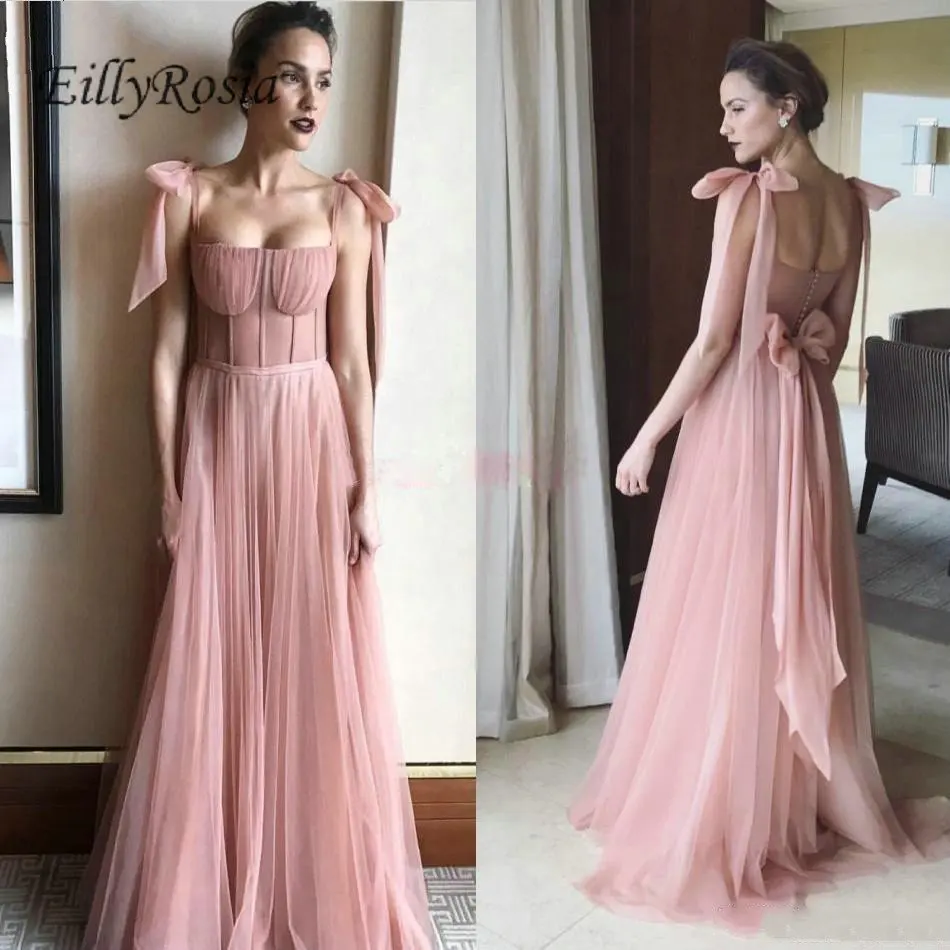 Blush Pink Prom Dress Long Spaghetti Straps Buttons Back Bow Soft Tulle A-line Floor Length Women's Evening Gowns abend kleid
Blush Pink Prom Dress Long Spaghetti Straps Buttons Back Bow Soft Tulle A-line Floor Length Women's Evening Gowns abend kleid