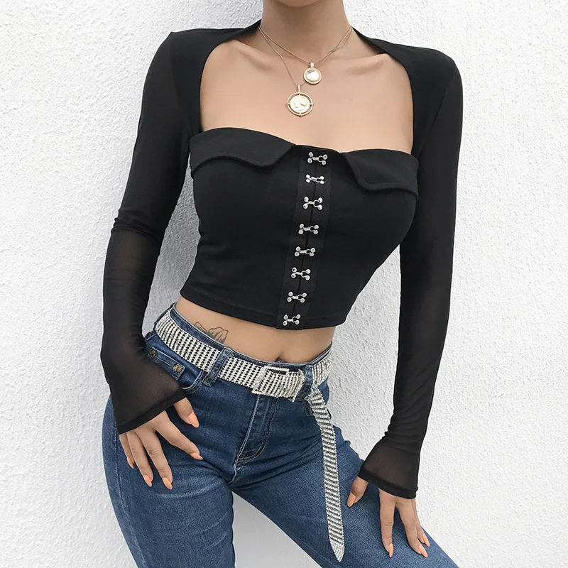 Women Black Hollow Out T-Shirt Top Sexy Streetwear Square Collar Long Sleeve Tops 2019 Summer Fashion Streetwear T Shirts Top
Women Black Hollow Out T-Shirt Top Sexy Streetwear Square Collar Long Sleeve Tops 2019 Summer Fashion Streetwear T Shirts Top