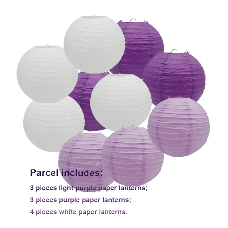 10 Pcs White Purple Light paper lanterns lampion for Wedding baby shower girls Winter Parties Events Hanging decoration | Дом и сад