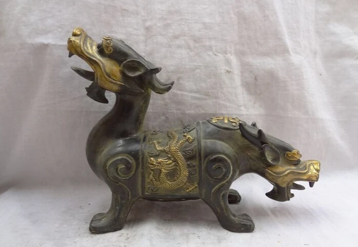 S5344 11" China Bronze Gilt Sculpture FengShui 2 Head Shou Unicorn Dragon Kylin Statue D0318
S5344 11" China Bronze Gilt Sculpture FengShui 2 Head Shou Unicorn Dragon Kylin Statue D0318