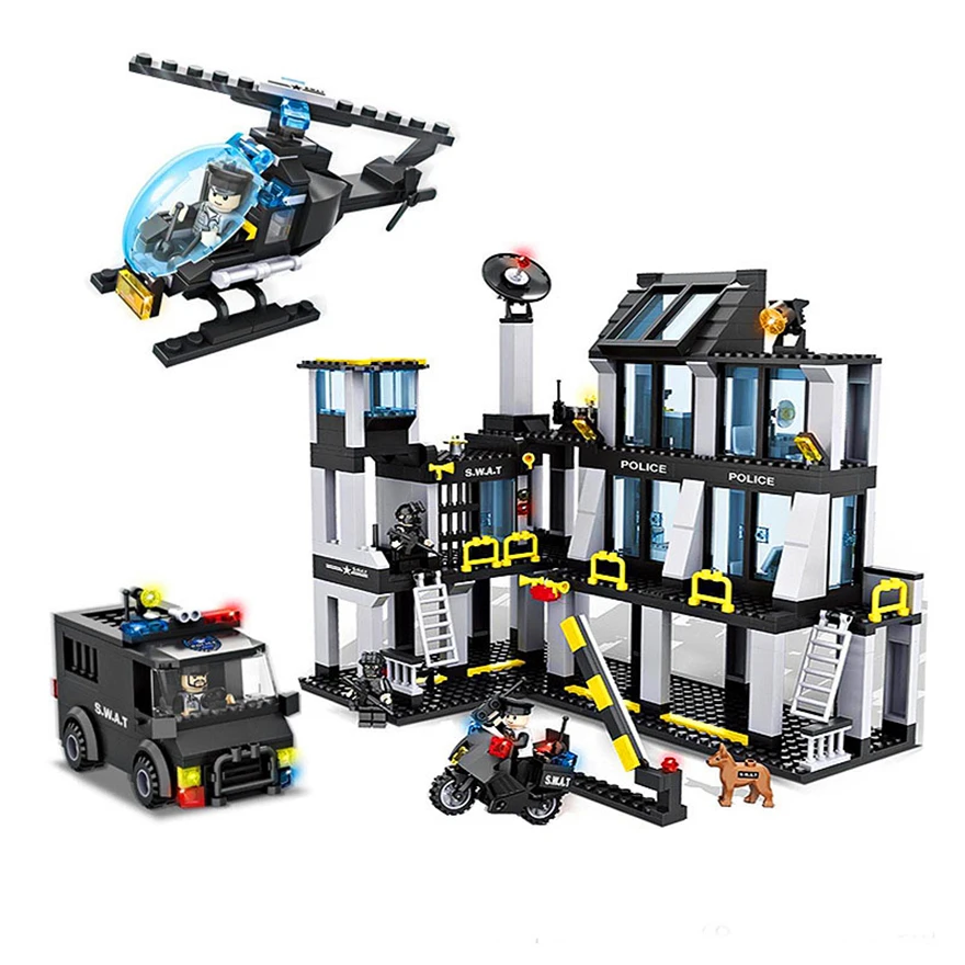 Genuine HSANHE 6512 743Pcs Police Station Military Helicopter Truck SWAT Model Building Block Toys For Children Compatible Legoe
Genuine HSANHE 6512 743Pcs Police Station Military Helicopter Truck SWAT Model Building Block Toys For Children Compatible Legoe