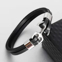 Hommes D\u0027ancrage En Acier Inoxydable de Bracelet Rétro Noir En Cuir Bracelet Multicouche Bracelet En Cuir Couple Bracelet