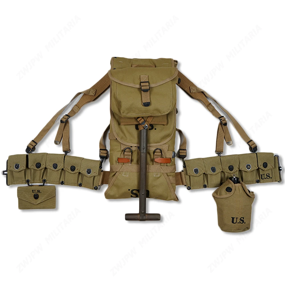 WWII 2 US ARMY SOLDIER CARBINE MAGAZINE POUCH M36 HAVERSACK FIRST AID EQUIPMENT