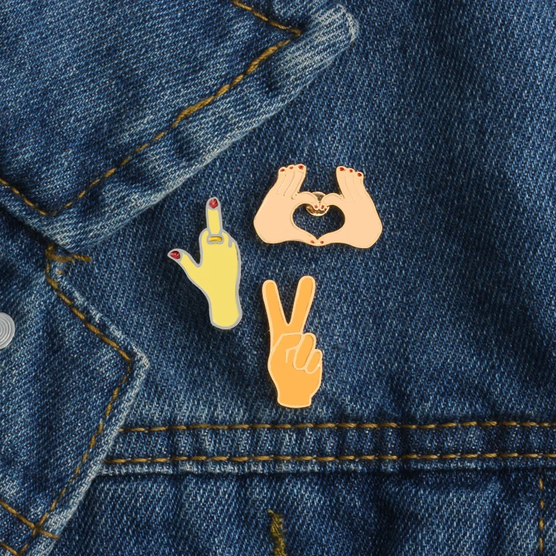 Фото 3pcs/set Middle Finger Love Victory Gesture Brooch Cartoon Denim Jackets Collar Enamel Pin for Women Men Jewelry Kids Badge Gift | Украшения