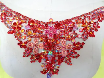 A186 Handmade crystal patches red sew on Rhinestones applique with stones sequins beads 32*13cm for top dress
A186 Handmade crystal patches red sew on Rhinestones applique with stones sequins beads 32*13cm for top dress