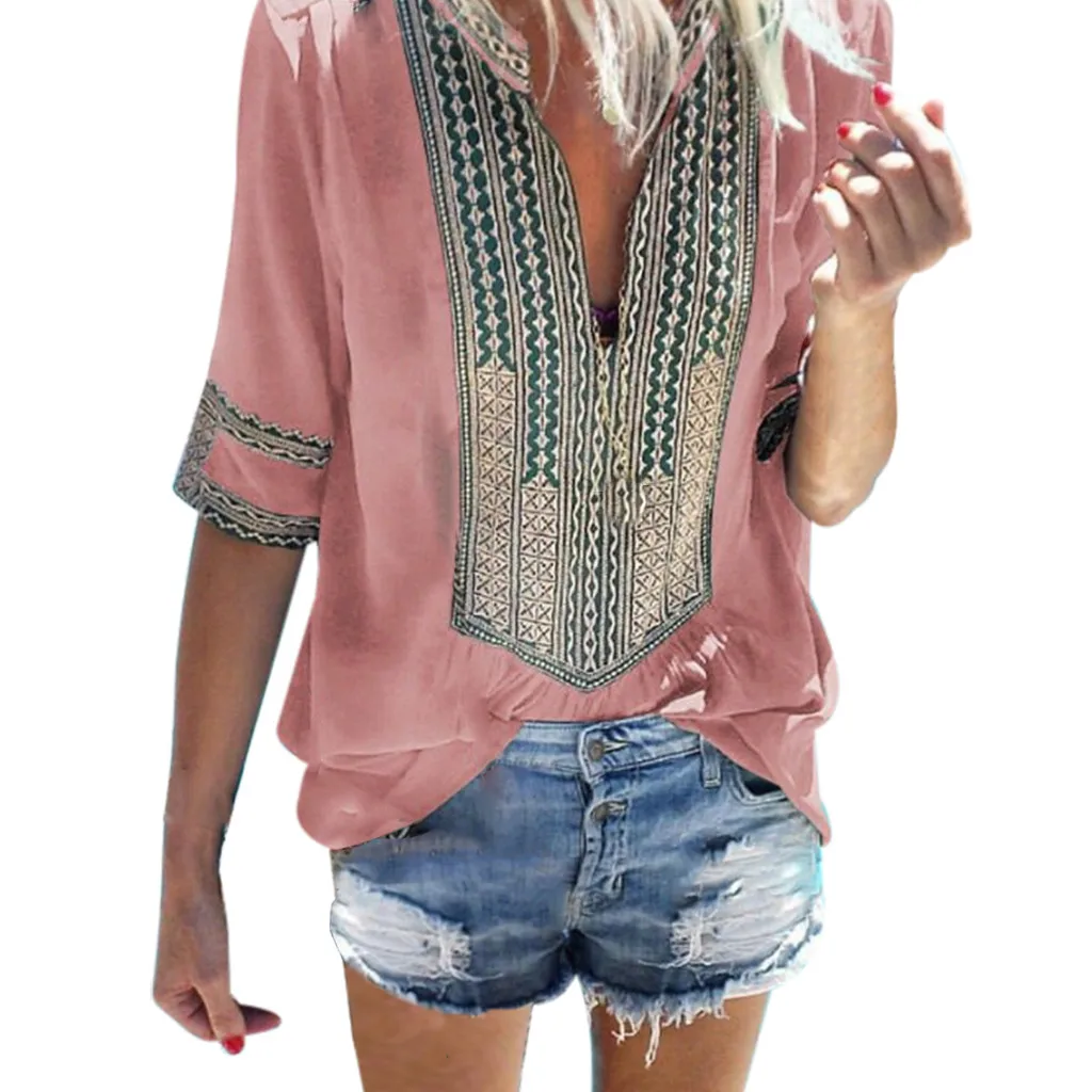 Ladies Deep V-Neck Vetement Femme Print Half Sleeve Loose Tops Blouse Roupa Feminina Blusas Mulher Elegantes c6122
Ladies Deep V-Neck Vetement Femme Print Half Sleeve Loose Tops Blouse Roupa Feminina Blusas Mulher Elegantes c6122