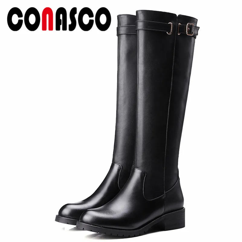 CONASCO Fashion Women Knee High Boots Genuine Leather Autumn Winter Warm High Heels Shoes Woman Round Toe Zipper Quality Boots
CONASCO Fashion Women Knee High Boots Genuine Leather Autumn Winter Warm High Heels Shoes Woman Round Toe Zipper Quality Boots