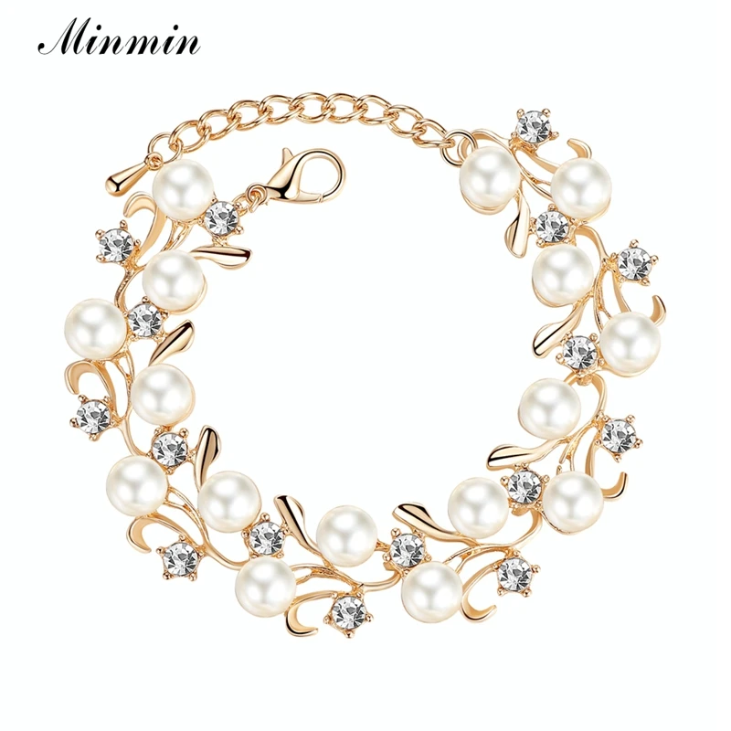 Minmin Gold Color Simulated Pearl Bracelets for Women Luxury Leaf Crystal Bracelets for Brides Wedding Jewelry Accessory MSL321
Minmin Gold Color Simulated Pearl Bracelets for Women Luxury Leaf Crystal Bracelets for Brides Wedding Jewelry Accessory MSL321