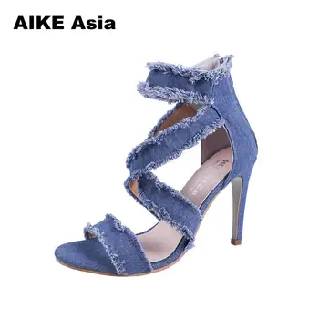 2018 Peep Toe Gladiator Shoes Women Pumps Denim High Heels Cutout Stiletto Zip Thin Heels Party Shoes Blue Super High Cross N36
2018 Peep Toe Gladiator Shoes Women Pumps Denim High Heels Cutout Stiletto Zip Thin Heels Party Shoes Blue Super High Cross N36