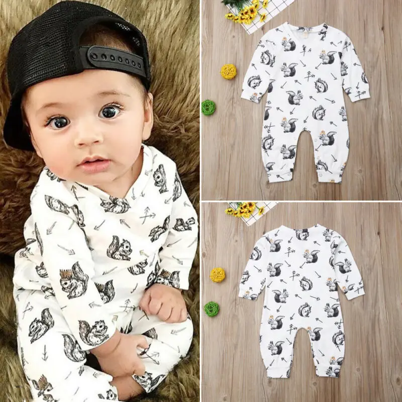 

Newborn Kids Baby Boys Jumpsuit Romper Playsuit Hedgehog Animal Print Long Sleeve Baby Jumpsuit Cartoon Summer