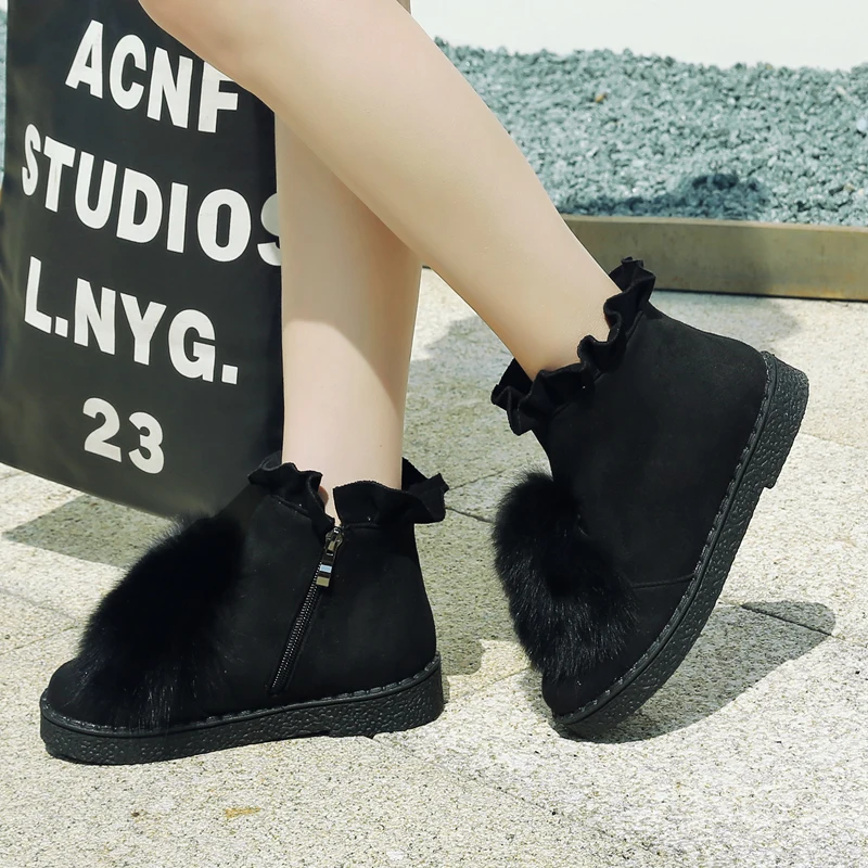 Plus Size 30-44 45 Faux Fur Decoration Winter Snow Boots Ankle Boots with Zipper Women Fashion Boots Round toe Black Shoes Woman (10)