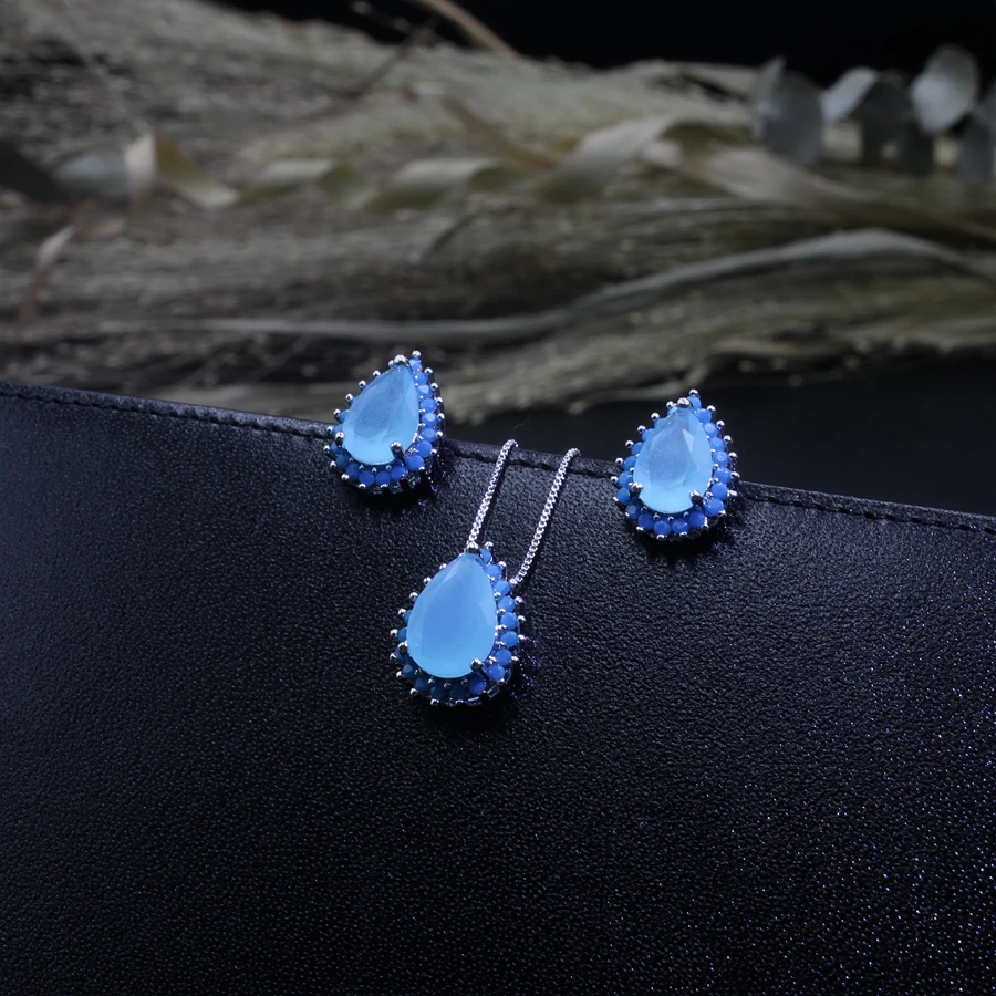 water Drop Earrings Necklace Jewelry Set11