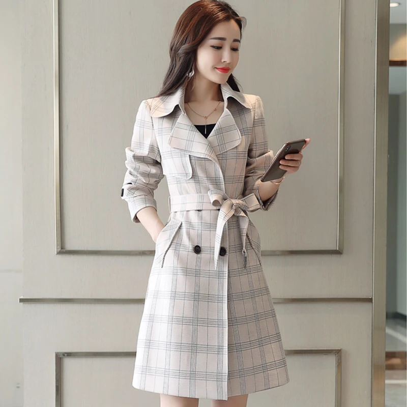 Ailegogo Women Fashion Slim Plaid Trench Coat New Spring High Street Lace Up Coats Turn-down Collar Double Breasted Outwear 
Ailegogo Women Fashion Slim Plaid Trench Coat New Spring High Street Lace Up Coats Turn-down Collar Double Breasted Outwear