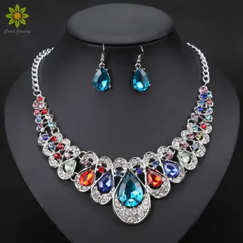 Fashion Indian Jewellery Colorful Crystal Necklace Earrings Bridal Jewelry Sets For Brides Party Wedding Accessories Decoration
Fashion Indian Jewellery Colorful Crystal Necklace Earrings Bridal Jewelry Sets For Brides Party Wedding Accessories Decoration