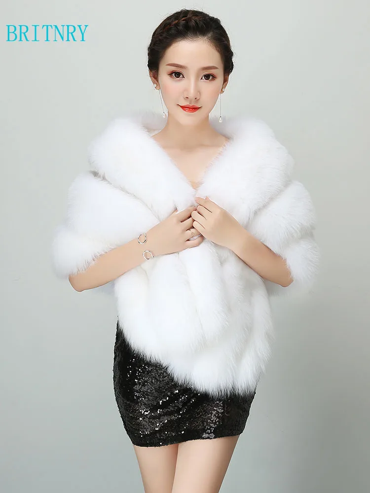 BRITNRY New Arrival Elegant Fur Wrap Ivory Red Grey Shrugs for Women Fuax Shawl Winter Wedding Coat | Свадьбы и торжества