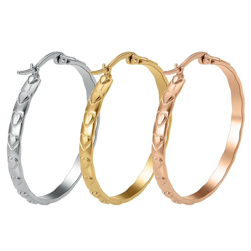 Fashion Stainless Steel Round Hoop Earrings For Women Cute Romantic Heart Design Ear Jewelry Wholesale Silver/Rose/Gold Color
Fashion Stainless Steel Round Hoop Earrings For Women Cute Romantic Heart Design Ear Jewelry Wholesale Silver/Rose/Gold Color