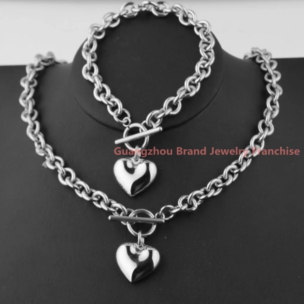 Charm jewerly set for womens necklace + bracelet sets silver polished hearts Best gift chain circle stainless steel, top grade
Charm jewerly set for womens necklace + bracelet sets silver polished hearts Best gift chain circle stainless steel, top grade