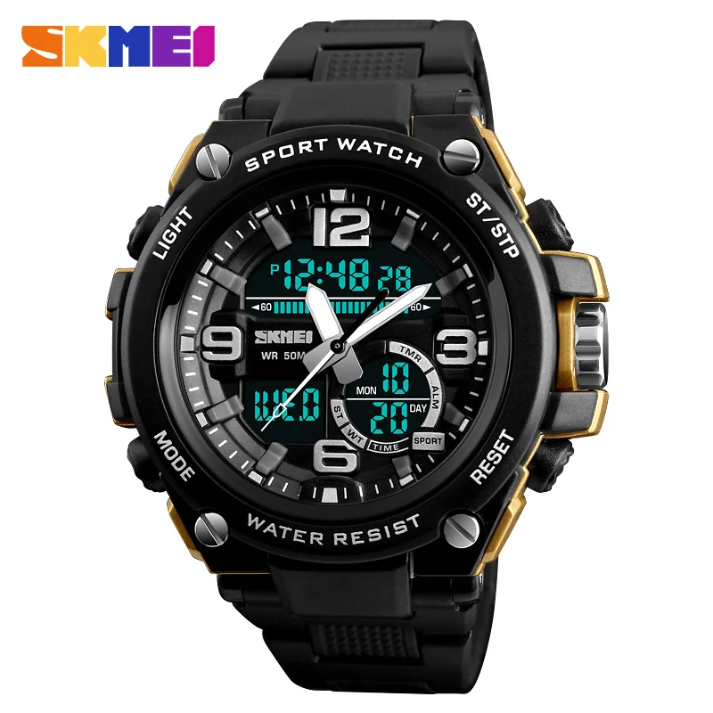 

Fashion Men Sports Watches SKMEI Men Dual Display Quartz Analog LED Digital Wristwatches 50m Waterproof Clock Relogio Masculino