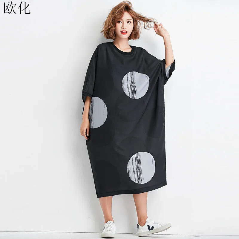 Vintage Korean Polka Dot Dress Women Summer Sundress Plus Size Casual Loose Batwing Sleeve Cotton Maxi Dress 4XL 5XL 6XL 2019
Vintage Korean Polka Dot Dress Women Summer Sundress Plus Size Casual Loose Batwing Sleeve Cotton Maxi Dress 4XL 5XL 6XL 2019