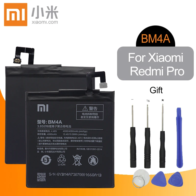 Xiao Mi Original BM4A Replacement Phone Battery High Capacity 4000mAh For Xiaomi Redmi Pro Genuine Li-ion Retail Package Tools
Xiao Mi Original BM4A Replacement Phone Battery High Capacity 4000mAh For Xiaomi Redmi Pro Genuine Li-ion Retail Package Tools