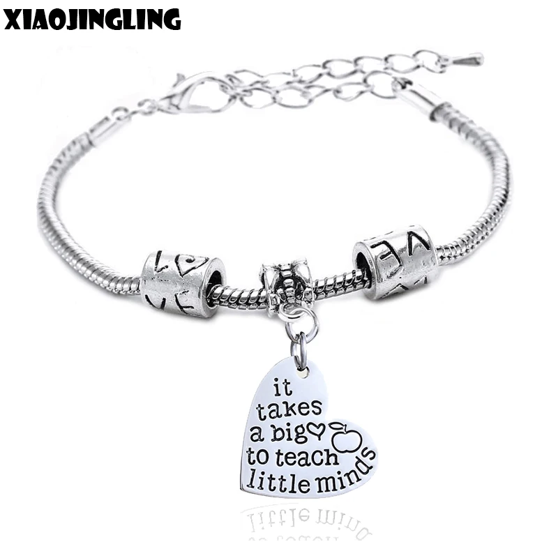 XIAOJINGLING "it takes a big to teach little minds" Heart Dangle Bracelet Charm Women Bangle Bracelet Creative Teachers Gifts
XIAOJINGLING "it takes a big to teach little minds" Heart Dangle Bracelet Charm Women Bangle Bracelet Creative Teachers Gifts