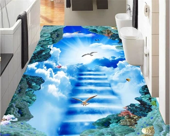 

beibehang Fashion beautiful clouds in the sky the sun dove ladder stereo PVC 3d flooring paint papel de parede 3d wallpaper