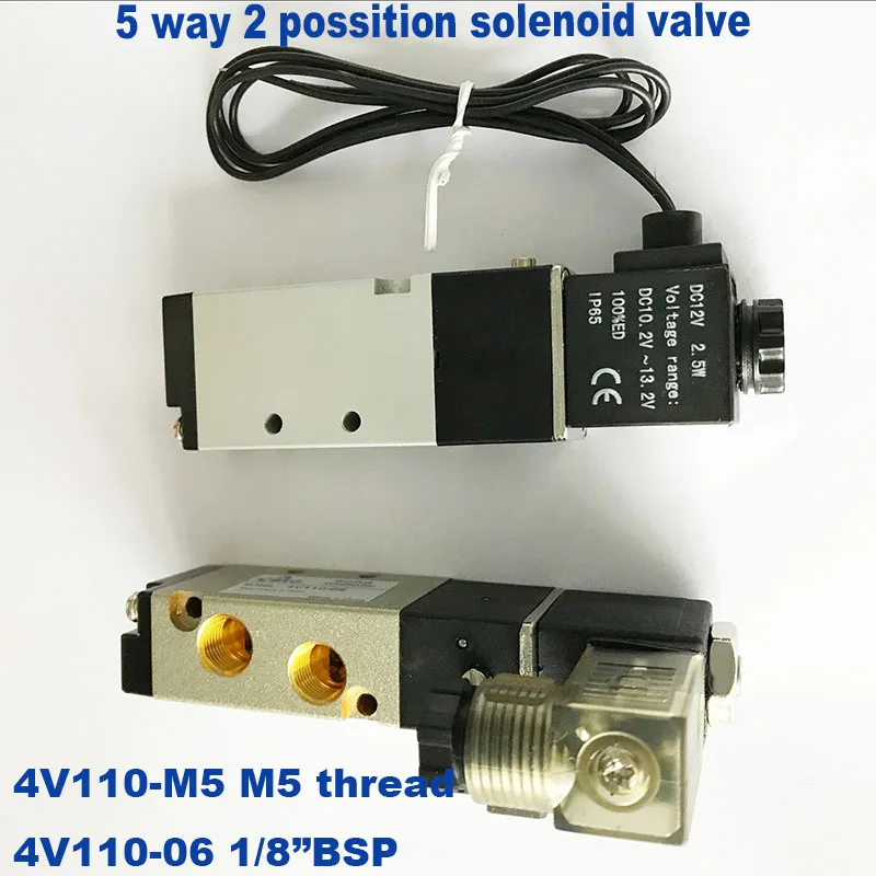 Pneumatic solenoid valve 4V110-06 4V110-M5 Port 1/8" BSP M5 12V 24v DC 5/2 way control valve with wire lead Plug type LED light
Pneumatic solenoid valve 4V110-06 4V110-M5 Port 1/8" BSP M5 12V 24v DC 5/2 way control valve with wire lead Plug type LED light