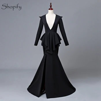 Long Evening Dress 2020 Deep Neck Long Sleeve High Slit Backless Floor Length Black Mermaid Women Evening Gowns
Long Evening Dress 2020 Deep Neck Long Sleeve High Slit Backless Floor Length Black Mermaid Women Evening Gowns