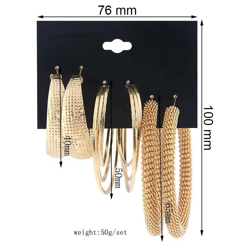 3 pair/set Vintage Metal Spring Earrings Female Exaggerated Big Hoop Earrings For Women Fashion Jewelry Gift boucle d'oreille
3 pair/set Vintage Metal Spring Earrings Female Exaggerated Big Hoop Earrings For Women Fashion Jewelry Gift boucle d'oreille