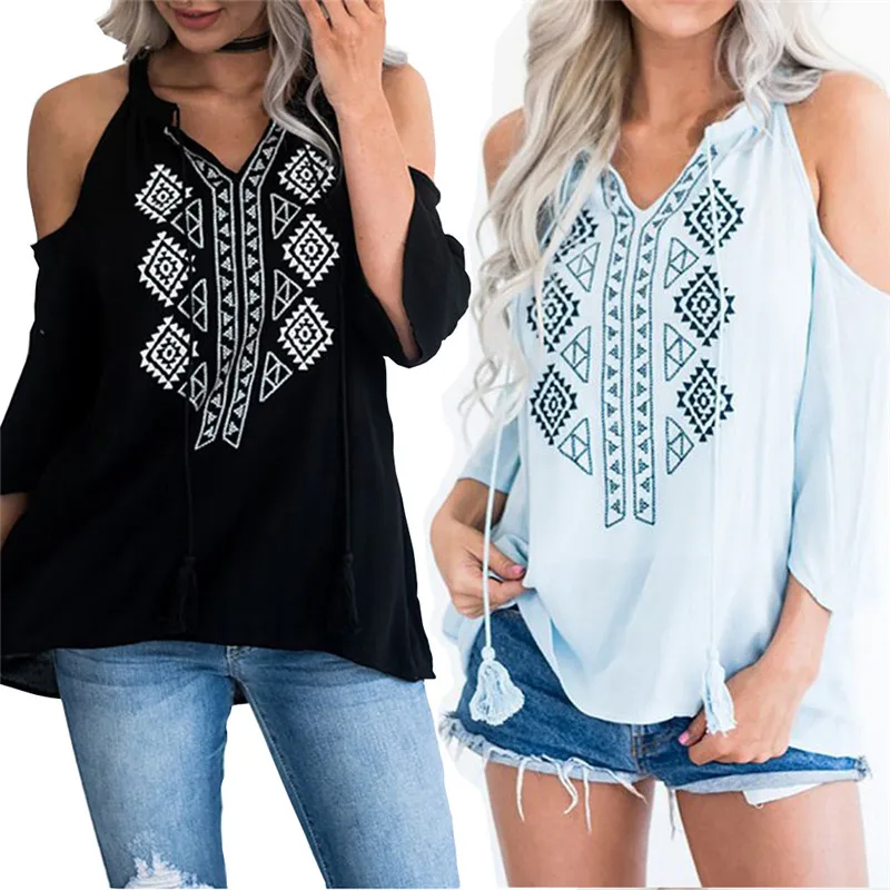 Summer Sexy V Neck Cold Shoulder Women's Shirt Tassel Lace Up Casual Blouse Loose Tops Shirt camisa de mujer For Female #15
Summer Sexy V Neck Cold Shoulder Women's Shirt Tassel Lace Up Casual Blouse Loose Tops Shirt camisa de mujer For Female #15
