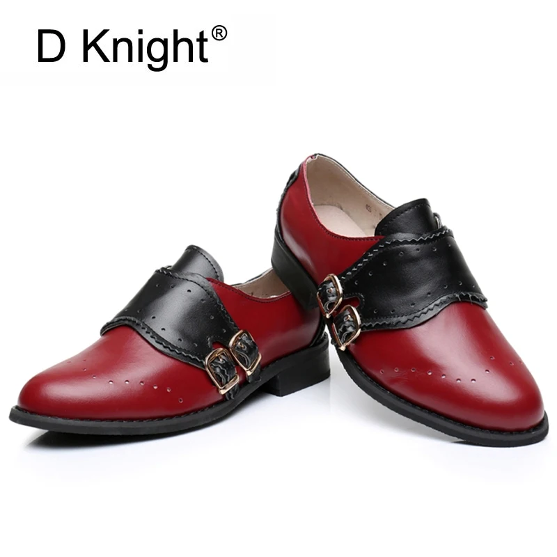 Genuine Leather Women Oxfords Flats Handmade Slip On Double Buckle Flat Loafers Shoes For Women Plus Size 44 Brogues Shoes Woman (2)