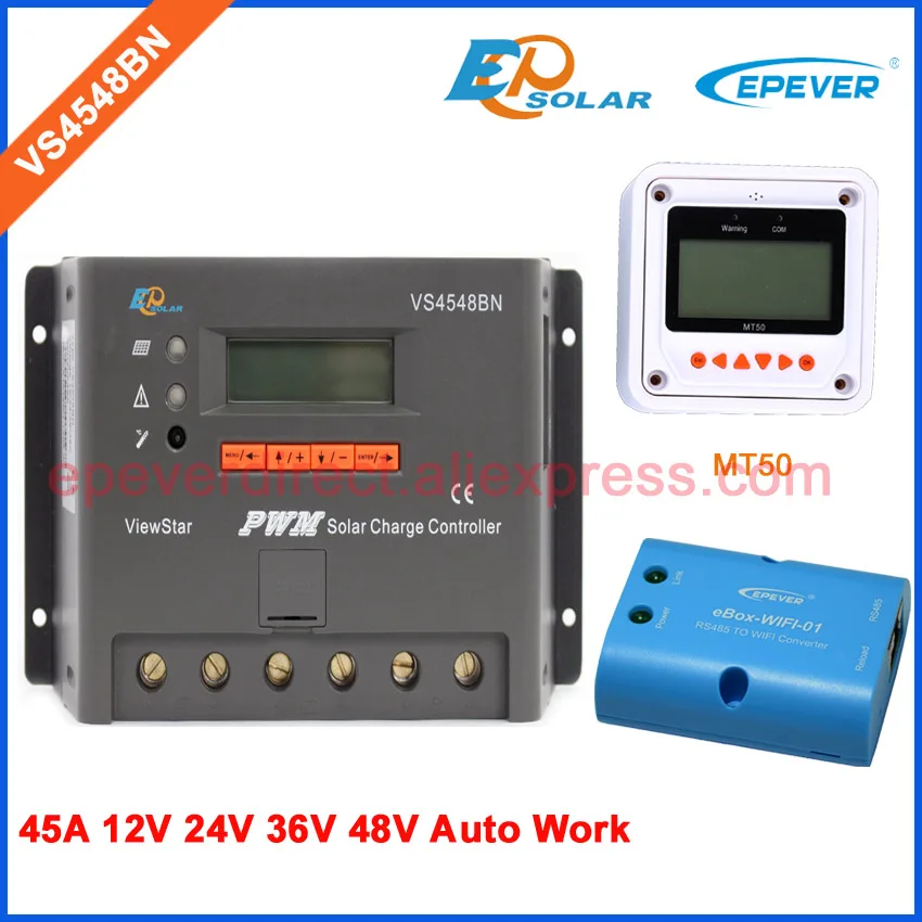 48v/36v/45A 45amp EPSolar great quality and nice price VS4548BN PWM regulator solar power controller wifi BOX and meter MT50
48v/36v/45A 45amp EPSolar great quality and nice price VS4548BN PWM regulator solar power controller wifi BOX and meter MT50