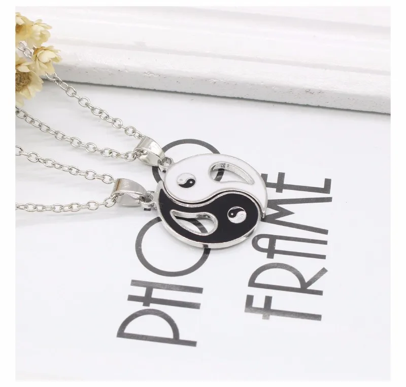 2 PCS Best Friends Necklace Jewelry Yin Yang Tai Chi Pendant Necklaces Black White Couples Paired Necklace For Men Women Gift 19