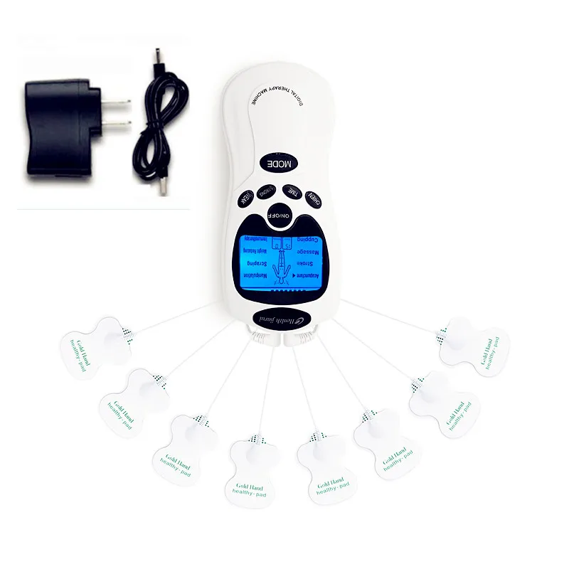 Dual Output 8 Electrodes Electric Tens Unit Body Therapy Massager Machine Electronic Pulse Massage Relax Muscle Stimulator