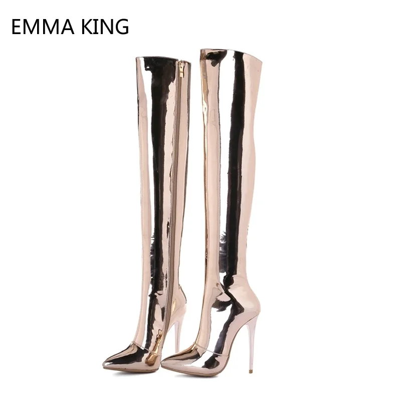 Silver Sexy Stiletto Heels Over The Knee Long Boots Women Gold Patent Leather Pointed Toe Zipper Thigh High Boots Ladies Shoes
Silver Sexy Stiletto Heels Over The Knee Long Boots Women Gold Patent Leather Pointed Toe Zipper Thigh High Boots Ladies Shoes