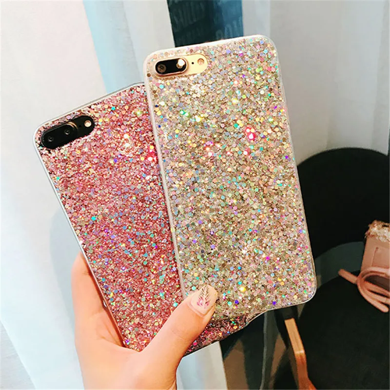 

Bling Case for iPhone 5 5S Case Silicon Bling Glitter Crystal Sequins Soft Cover Fundas for iPhone 5SE 6 6S 7 8 Plus X XR XS Max