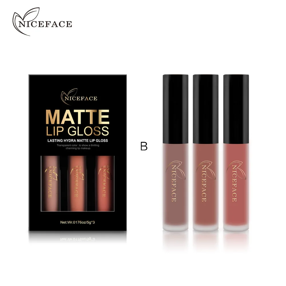 NICEFACE Fashion Charm Lips Beauty Kits Lipgloss Sexy Charm Matte Liquid Lipstick Matte Lip Gloss Cosmetics Nude Color 3pcs/set
NICEFACE Fashion Charm Lips Beauty Kits Lipgloss Sexy Charm Matte Liquid Lipstick Matte Lip Gloss Cosmetics Nude Color 3pcs/set