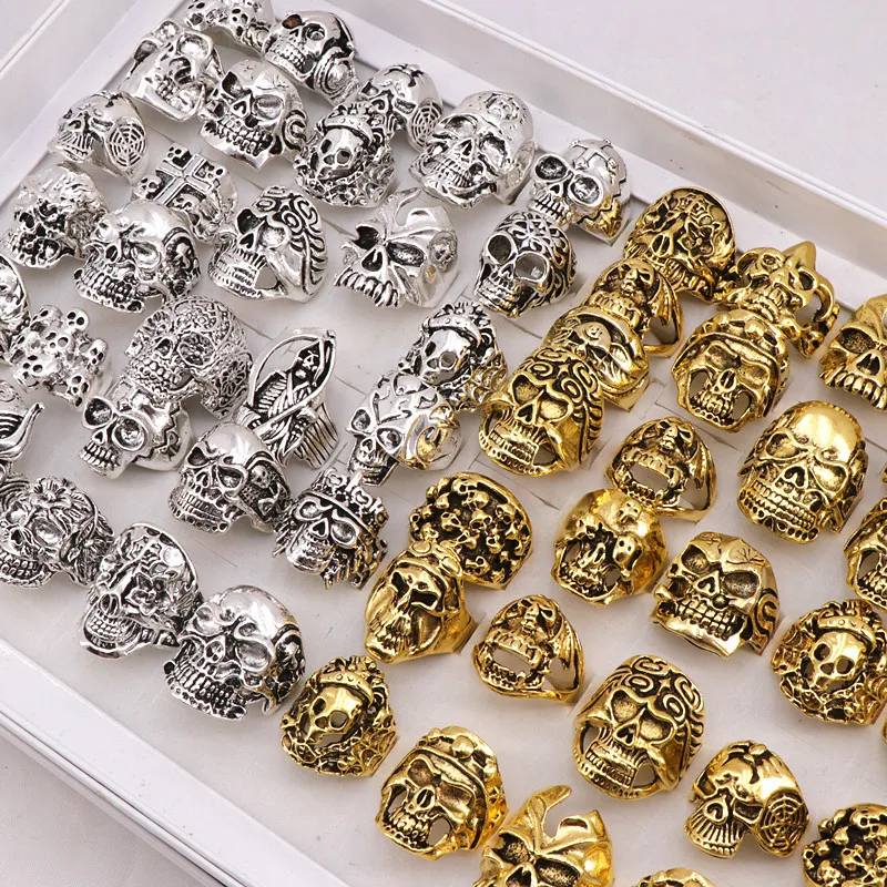 Wholesale 20pcs/lot Mens Mix Punk Style Biker Gothic Skull Metal Jewelry Rings Size 18mm to 21mm(Golden Silver )
Wholesale 20pcs/lot Mens Mix Punk Style Biker Gothic Skull Metal Jewelry Rings Size 18mm to 21mm(Golden Silver )