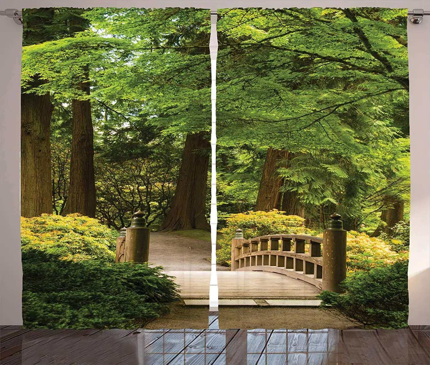Japanese Curtains Wooden Bridge Over A Pond in Garden Calmness in Shadow of Trees Serenity in Nature Living Room Bedroom Decor
Japanese Curtains Wooden Bridge Over A Pond in Garden Calmness in Shadow of Trees Serenity in Nature Living Room Bedroom Decor