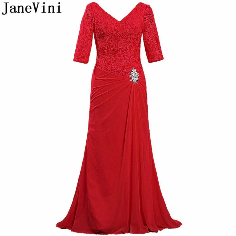 JaneVini 2018 Elegant Red Lace Crystal Mother of the Bride Dresses V Neck Half Sleeves Mermaid Chiffon Evening Godmother Gowns
JaneVini 2018 Elegant Red Lace Crystal Mother of the Bride Dresses V Neck Half Sleeves Mermaid Chiffon Evening Godmother Gowns