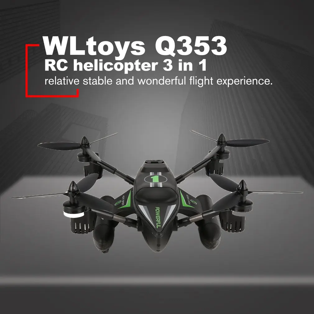 WLtoys Q353 3 in 1 Waterproof 2.4G RC Drone Toys with Air Land Sea Mode Altitude Hold Headless Mode RTF rc Quadcopter Gift
WLtoys Q353 3 in 1 Waterproof 2.4G RC Drone Toys with Air Land Sea Mode Altitude Hold Headless Mode RTF rc Quadcopter Gift