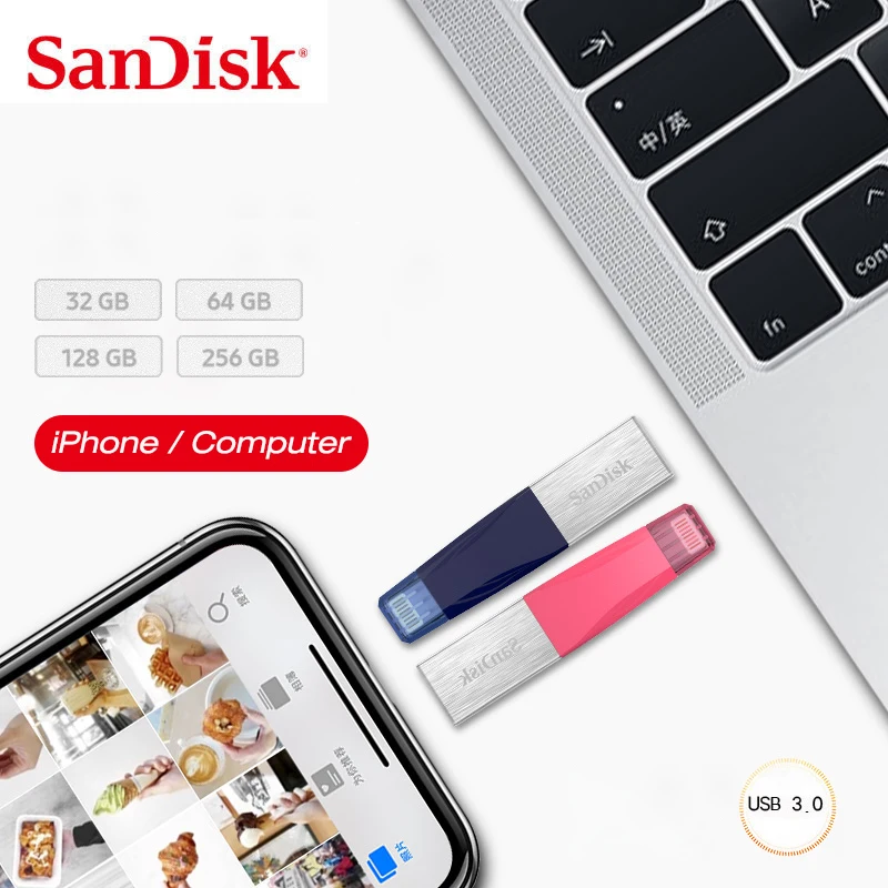 

100% Sandisk iXPAND USB Flash Drive 3.0 for iphone ipad PC 256GB 128GB PENDRIVE 64GB 32GB