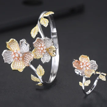 Handmade Bridal Wedding Engagement Blooming Flower Bangle Ring Jewelry set boucle d'oreille femme Bijoux Micro Cubic Zirconia
Handmade Bridal Wedding Engagement Blooming Flower Bangle Ring Jewelry set boucle d'oreille femme Bijoux Micro Cubic Zirconia