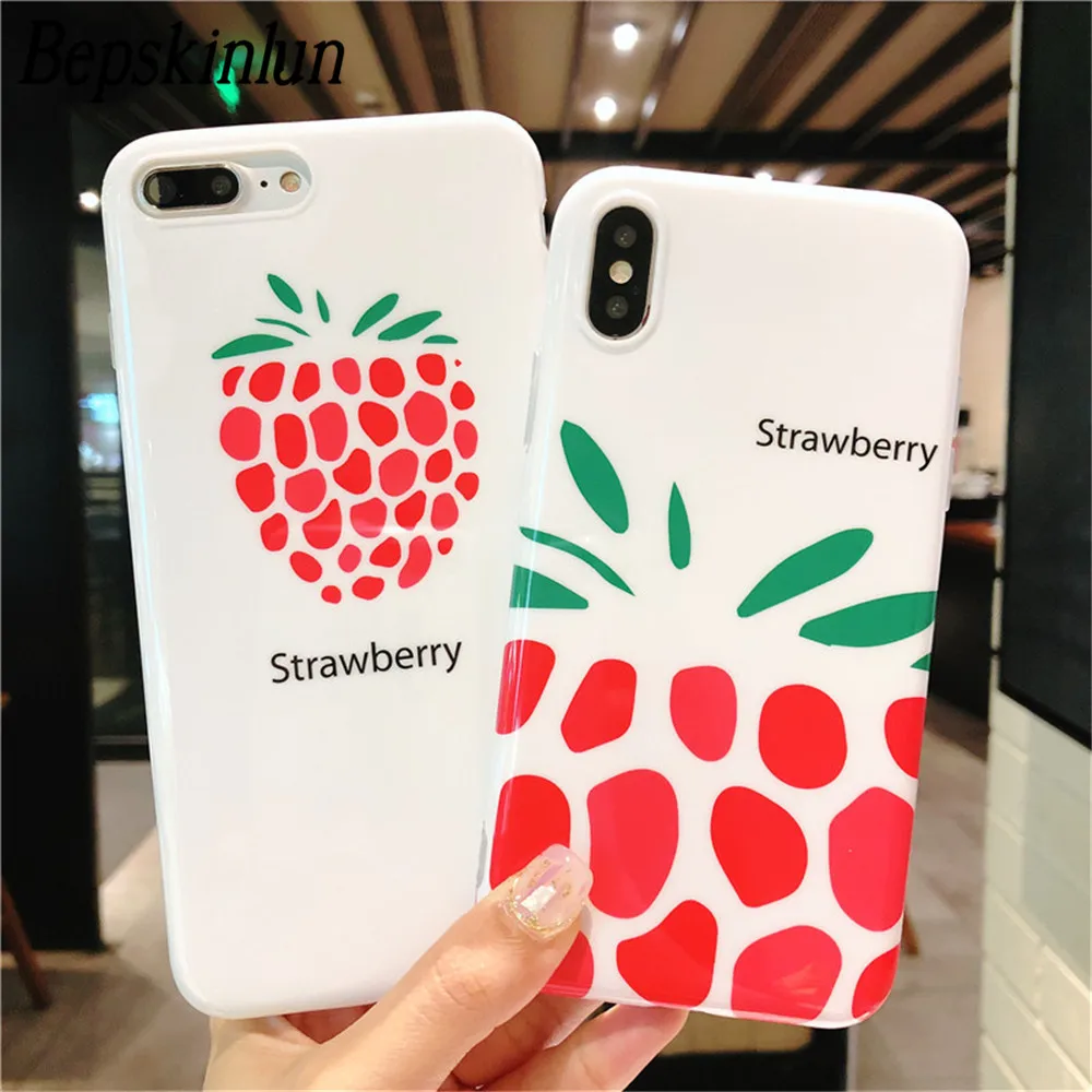 Bepskinlun чехол для iPhone X 8 7 6 S плюс клубника глянцевый защитный задний Чехол с полным