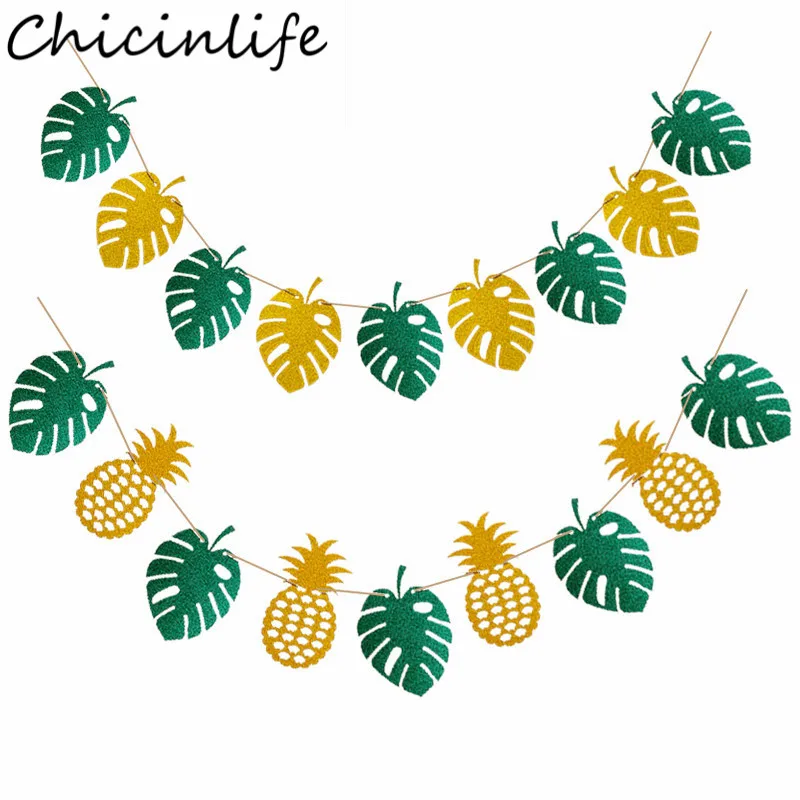 

1Set Pineapple Palm Leaves Banner Kids Happy Birthday Party Baby Shower Tropical Hawaiian Party Wedding Jungle Theme Supplies