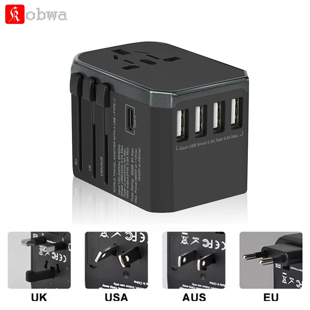 KOBWA Travel Adapter International Universal Power Adapter All-in-one with 5.6A 4 USB Worldwide Wall Charger for UK/EU/AU/US
KOBWA Travel Adapter International Universal Power Adapter All-in-one with 5.6A 4 USB Worldwide Wall Charger for UK/EU/AU/US