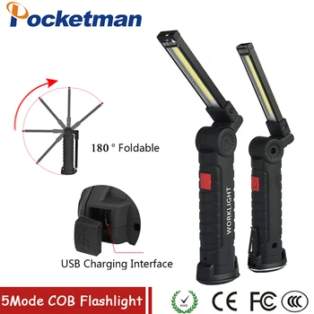Portable 5 Mode COB Flashlight Torch USB Rechargeable LED Work Light Magnetic COB Lanterna Hanging Tent Lamp Built-in Battery
Portable 5 Mode COB Flashlight Torch USB Rechargeable LED Work Light Magnetic COB Lanterna Hanging Tent Lamp Built-in Battery